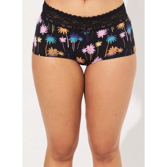 🆕 Cotton Mid-Rise Boyshort Lace Trim Panty 1 1X 14 16 NWT Torrid New! Palm Tree - Picture 4 of 5
